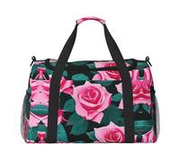 Pink Roses Picture Hand Travel Bag - Large Reusable Shopping Tote Bag, Perfect for Outdoor Activities, Sports, Camping & Groceries, Black, One Size