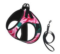 Pink Roses Picture print Dog Harness and Leash Set, Reflective Adjustable Puppy Vest for Small Medium Large Dogs, Cats