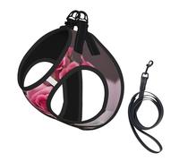 Pink Roses Print Soft Mesh Dog Harness and Leash Set Pet Puppy Cat Comfort Padded Vest No Pull Harnesses