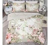 Pink Roses Queen Duvet 10.5 Tog, Floral Microfiber Bedding Set, 1 Quilt 220x220cm and 2 Pillowcases 50x75cm, All Year Round Comforter for Cozy Nights X1300