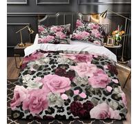 Pink Roses Quilt Cover Comforter Covers 3D Print Love Rose Vibe for Teens And Adults Duvet Cover with Zipper Closure Soft Microfiber with Pillow Cases Bedding Set 3 Pieces Super King（260x220cm）