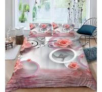 Pink Roses Single Duvet Cover Set 3D Printed Modern Style Bedding Set Ultra Soft Microfiber Quilt Cover 150x200 cm for Single Bed with 2 Pillowcases with Zipper F.116