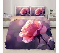 Pink Roses Single Duvet Cover Set Soft Microfiber Romantic Plants Bedding Set 3D Printed Quilt Cover 135 x 200 cm with Zipper Closure and 2 Pillowcases ab_410