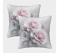 Pink Roses-soft Watercolor Style Pillow Covers 2 Pack Cozy Pillowcases Art Cushion Covers Zippered Decor Sofa for Living Room Bedroom 40x40cm