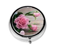 Pink Roses This Small, Round, Three-Compartment Travel Pill Box is Perfect for Storing Daily medications, Vitamins, and on-The-go.
