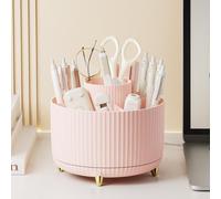 (pink) Rotating Makeup Organizer, 360 Degree Swivel, Minimalist Design, High Gloss ABS Plastic, Great for Bedroom, Dresser, Bathroom Storage