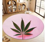 Pink Round Area Rug Living Room, Washable Minimalism Plants Cannabis Leaves Printed Circle Rug for Bedroom - Carpet Indoor for Living Room Kitchen Hallway 100 cm