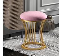 Pink Round Footstool with Metal Legs, Anti-Slip Pads - Stylish Vanity Ottoman fe for Living Room & Bedroom, Perfect Dressing Table Accessory