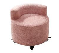 Pink Round Ottoman Foot Stool with Backrest - Upholstered Soft Padded Footrest for Couch Living Room & Bedroom - Rolling Vanity Stool Easy to Move