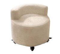 Pink Round Ottoman Foot Stool with Backrest - Upholstered Soft Padded Vanity Stool on Wheels for Living Room & Bedroom - Easy to Move Footrest for Couch