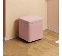 Pink Round Ottoman Storage Bench Upholstered Footrest Vanity Stool with Removable Lid Leather Pouffe Footstool for Bedroom Shoe Change Stool Small Ottoman for Living Room