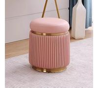 Pink Round PU Vanity Stool - Multi-Functional Ottoman Footrest & Makeup Chair for Bathroom Living Room Office & Home Decor - Stylish & Comfortable Seating Solution