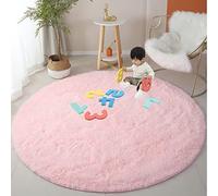 Pink Round Rug for Girls Bedroom, 120cm Circle Fluffy R ug for Kids R oom, Circular Furry Ru g for Baby Ro om, Fuzzy Carpet for Nursery Roo m, Plush Shag Area Rugs for Dorm, Cute Room Decor