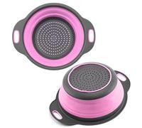 Pink Round Silicone Collapsible Colander - Small Silicone Round Kitchen Strainers with Plastic Handles Foldable Kitchen Strainer Perfect for Draining Pasta Vegetable and Fruit