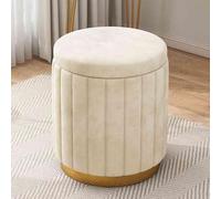Pink Round Storage Ottoman with Gold-Plated Base Upholstered Footstool for Shoe Changing Perfect for Living Room Bedroom Home Office Entryway.