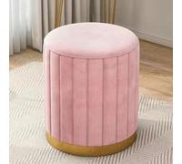 Pink Round Velvet Storage Ottoman Low Leather Stool & Upholstered Footrest with Gold Base Ideal Vanity Chair for Living Room Bedroom or Shop (Non storage 13x16.5in)