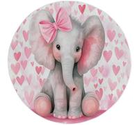 Pink Rug for Bedroom Living Room - 160cm Soft Anti-slip Low Pile Circular Rug for Bedside Kids' Rooms Play Areas - Cute Heart Animal Baby Elephant Pattern Cashmere Rugs for Boys Girls