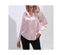 (Pink, S) Summer Satin Shirt Women Short Sleeve Button Up Shirts Ladies Office Loose Silk Shirt Blouse For Women Xx