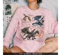 (pink, S) Women Retro Fourth Wing Dragon Basgiath War College Sweatshirt Gift for Book Lover Long Sleeve Fleece Sweatshirt Y2K Streetwear