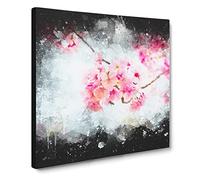Pink Sakura Blossom Tree in Bloom Paint Splash Canvas Print | Gallery Wrapped 30mm Frame Wall Art | 20x20 inches | Ready to Hang | Modern Floral Picture | Living Room Bedroom Lounge Office