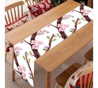 Pink Sakura Branch Table Runner 71x13 Inch, Washable Linen Tablerunner for Holiday Dining, Elegant Table Runner for Wedding, Party & Home Decor
