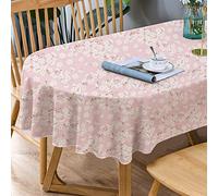 Pink Sakura Floral Tablecloth - Pink Flowers Print, Spring/Summer, Waterproof, Wrinkle Free, 54 x 72 Inch for Oval Tables
