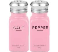 Pink Salt and Pepper Shakers Set by Brighter Barns - Glass with Stainless Steel Lids - Pink Kitchen Accessories - Perfect for Restaurants, Airbnb