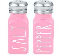 Pink Salt and Pepper Shakers Set by Brighter Barns - Modern Kitchen Decor and Accessories - Cute Glass Shakers - Vintage Decor for Home, Restaurants, Housewarming Gifts & Stainless Steel Lids (Pink)