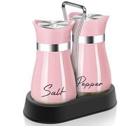 Pink Salt and Pepper Shakers Set with Holder,4 oz Kitchen Decor and Accessories Home Essentials Cute Household Items for Mother's Day Housewarming Gift Refillable Design (Pink)