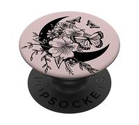 Pink Sand Black Butterfly Crescent Moon Flower PopSockets Swappable PopGrip