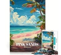 Pink Sands Bahamas Travel Poster 1000 Piece Jigsaw Puzzles for Adults Improve Memory Anxiety Relief Sharp Edge Wall Art Decor (38x26cm)