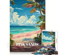 Pink Sands Bahamas Travel Poster 1000 Piece Jigsaw Puzzles for Adults Improve Memory Anxiety Relief Sharp Edge Wall Art Decor (38x26cm)