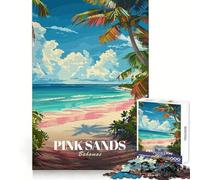Pink Sands Bahamas Travel Poster Jigsaw Puzzles for Teenagers 1000 Pieces Wise Think Toy Leisure Fun Clear Cut Wall Art Decor (38x52cm)