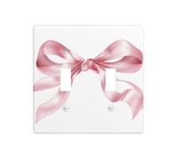 Pink Satin Ribbon Bow Flowing Tails Double Gang Toggle Light Cover Wall Plate Switch Decor Standard Size - 11.4x11.4cm
