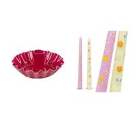 Pink Scalloped Metal Candle Holder & Floral Tapered Candles Spring Bundle