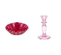 Pink Scalloped Metal Candle Holder & Pink Glass Candlestick Holder Bundle