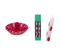 Pink Scalloped Metal Candle Holder & Strawberry 3D Dinner Candles Bundle