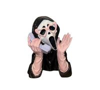 Pink Screaming Face Ghost Figurine - Halloween Screaming Ghost Face Ornaments, Resin Ghost Scary Statue, Ghoulish Girl Scream Ghost on Phone with Glasses, Halloween Home & Office Decorations