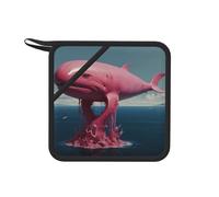 Pink sea Dream Nuclear Whale 1 PC Square Silicone Anti-scalding pad (7.1 * 7.1 inches), Insulation pad for Tea, Barbecue and Cooking,