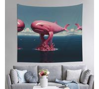 Pink sea dream nuclear whale Wall Art Tapestry, 60 * 51 Inch Rectangular Home Wall Hanging for Furniture Decoration, Indoor, Living Room