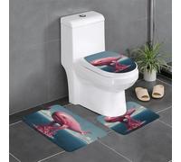 Pink sea Dream Nuclear Whale Water Absorbent Protective Carpet, Bathroom Mat 3 Piece Set, Bedroom, Kitchen, Bathtub, Home, Decorative Plush Bathroom Carpet