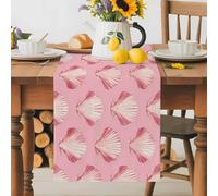 Pink Seashell Table Runner 16x72 Inches Long Nautical Cotton Linen Table Runner Burlap Style for Dinner Table Party Decor Tabletop Decorations