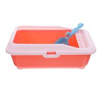 Pink Semi Closed Cat Litter Box with Anti Splash Fence and Scoop | PE Build, Easy Cleaning Surface, Heightened Edge Design, for Cat Toilet Trays, PET Hygiene Use Random Color