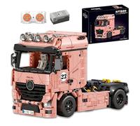 Pink Semi Truck Building Blocks Set for Adult, Technik Heavy Hauler Vehicle Bricks Kit, Collector's City Trailer Car Model Toy Display, Home Office Decor, Gift for Man, Woman,Remote control,1296PCS