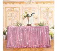 Pink Sequin Tablecloth with Ruffled Edge - 8ft, Glittering for Bridal Shower & Birthday Party, 70x250 cm, Elegant Decoration for Events & Celebrations