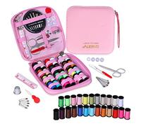 Pink Sewing Kit, AUERVO Mini Basic Sewing Kits with Leather Case Thread and Needles Set for Adults, DIY,Home, Travel & Emergency with Zipper Compact Small Waterproof Durable