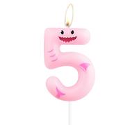 Pink Shark Candles, Number 5 Birthday Candles,Shark Party Toppers for Cake,5th Happy Birthday Candle,Shark Theme Party Decorations for Boy Girl Baby