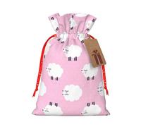 Pink Sheep Printing 4.7x6.9 In Christmas Bag With Drawstring And Cute Kraft Tag, Fits Gifts And Daily Small Items