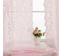 Pink Sheer Curtains 72 Inches Long 2 Panels Set - Vintage Floral Lace Tulle Curtains Coquette Door Curtains for Doorway Closet Door Curtains for Girls Bedroom Living Room, 52 x 72 Inch, Light Pink