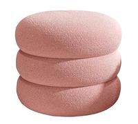 Pink Sherpa Fleece Upholstered Vanity Stool Round Ottoman Foot Rest with Non-Slip Base for Makeup Bedroom Living Room Entryway Decor